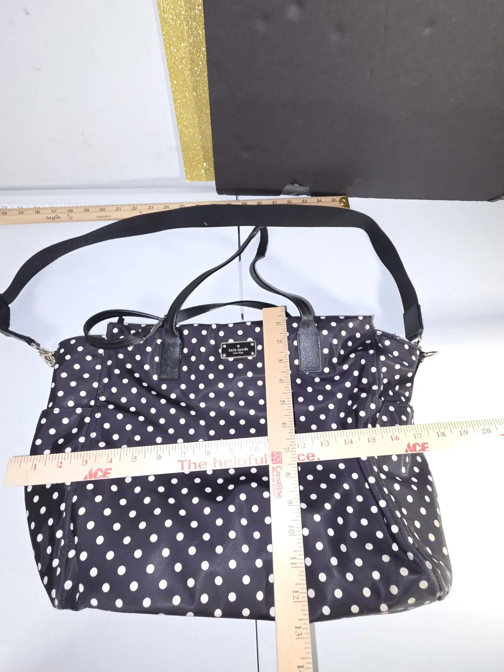 kate spade Black and White Polka Dot Baby Bag Tote Diaper Bag Needs Repair*